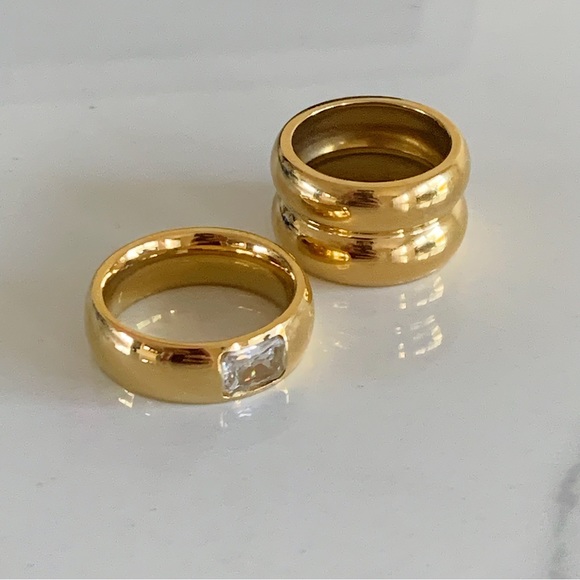 Statement gold ring, stacking gold ring, double band gold ring - Picture 7 of 10